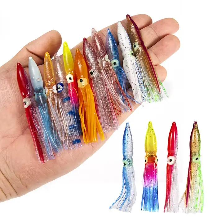 10 leurres souples pieuvre 8cm pour la pêche au thon et voilier, appâts artificiels en lot de 10