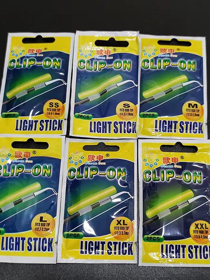Lot de 100 bâtons lumineux fluorescents pour pêche de nuit, clipsables sur canne, tailles S à