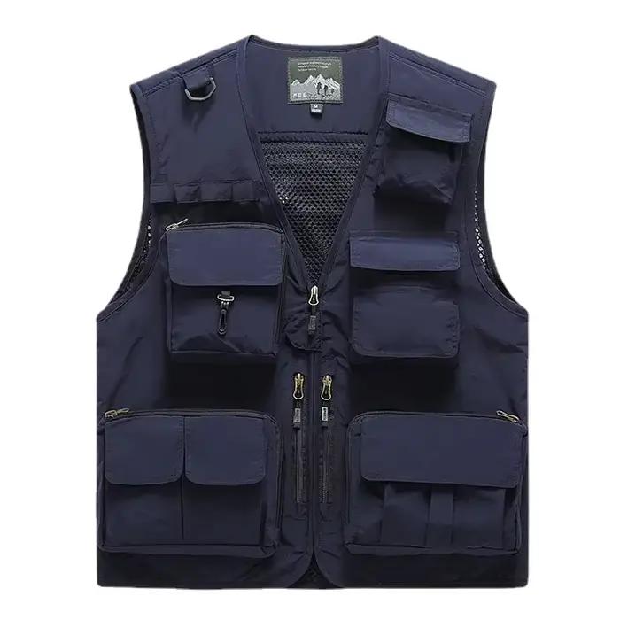 Veste de pêche respirante homme 6XL avec multiples poches pour équipement et photographie