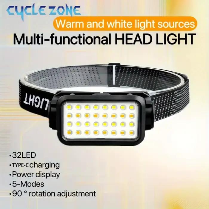 Frontale rechargeable 32 LED 5 modes ajustable pour pêche randonnée - éclairage portable aventure