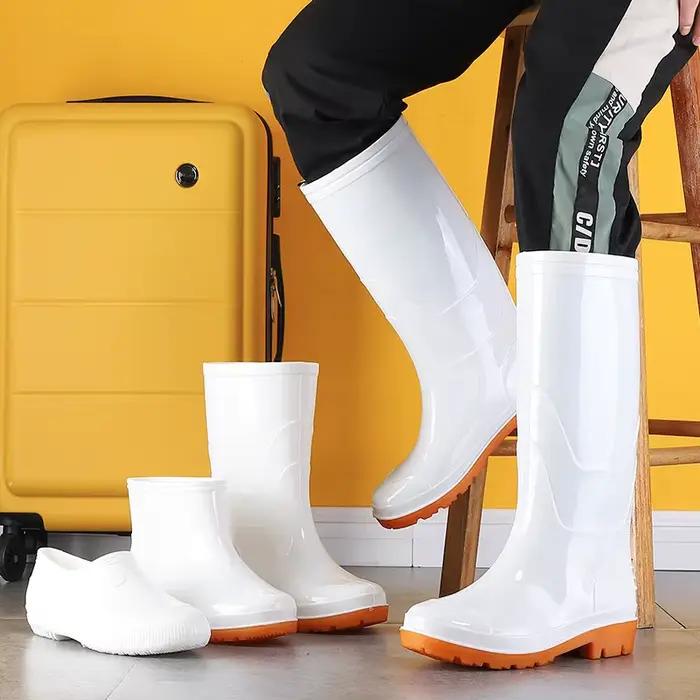 Bottes de pêche blanches anti-dérapantes mi-mollet imperméables pour chef et extérieur