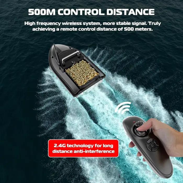 Bateau appât télécommandé 500m 2kg charge - vitesse fixe étanche lumière nuit pêche