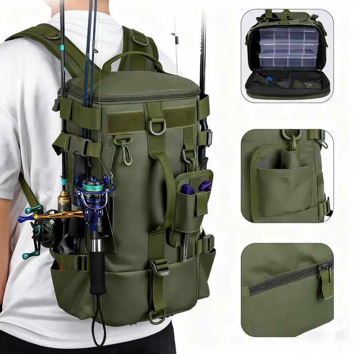 Sac à dos pêche multifonction avec porte-cannes étanche et résistant pour équipement de pêche sportive