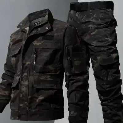Uniforme camouflage war games pêche tactique veste salopette multi-poches training CS 2 pièces