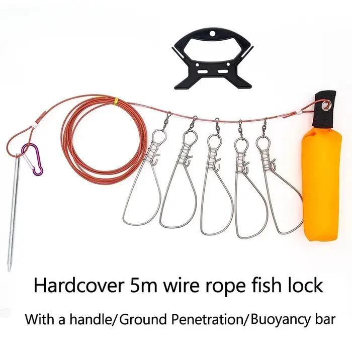 Lanière inox 5m avec mousqueton pour poissons - Ceinture de blocage avec moulinet pour pêche sportive