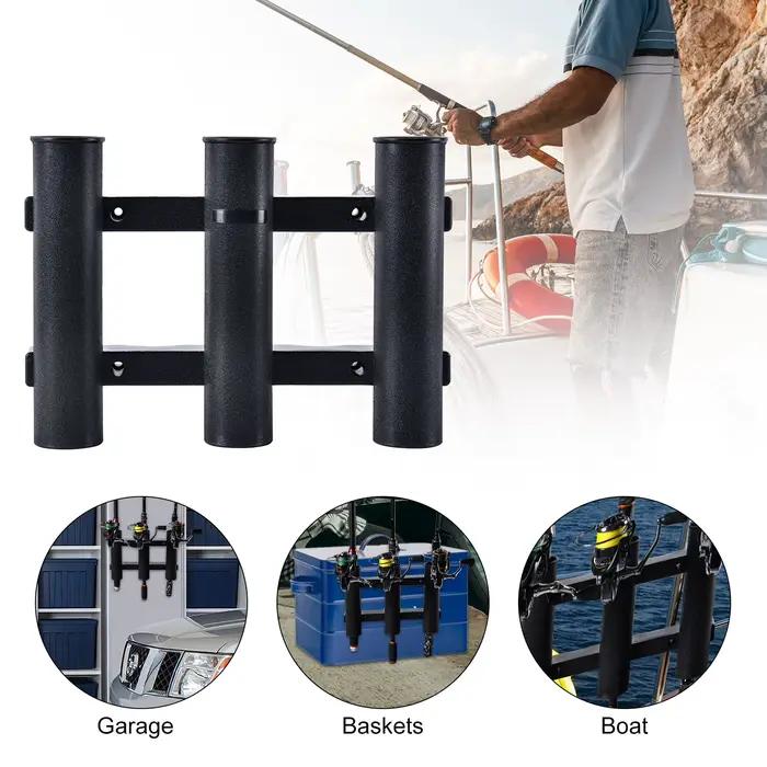 Support 3 cannes de pêche pour bateau - Porte-cannes marine noir Goture avec fixation tube plastique