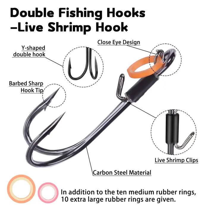 Hameçons double pour crevettes vivantes 9KM - 10 à 15 pièces résistants corrosion eau douce et mer