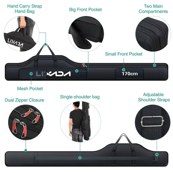 Sac transport pêche Lixada 190cm pliable pour cannes moulinets et accessoires
