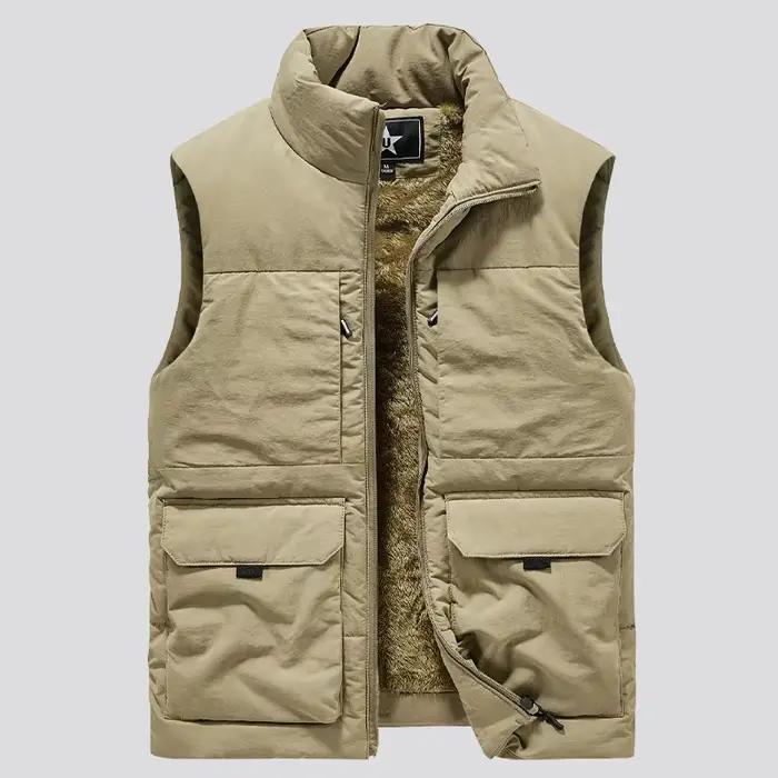 Gilet polaire multi-poches pêche hiver grande taille - Veste sans manches chaude 6XL pour pêcheur avec équipement