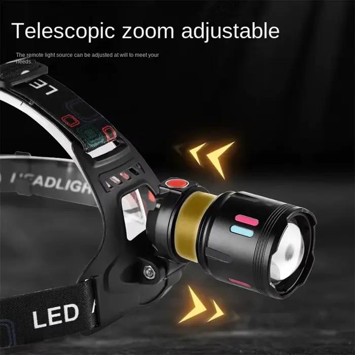 Lampe frontale laser blanche étanche USB rechargeable zoomable pour pêche en rivière et camping