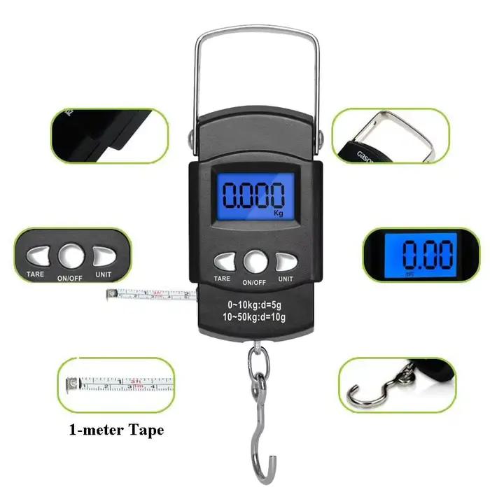 Balance électronique pêche inox 50kg/110lb avec mètre ruban - Pèse-poisson digital et mesure longueur