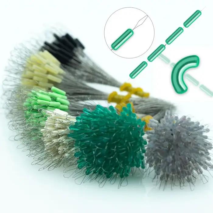 100 anti-emmêleurs en silicone pour flotteurs et lignes de pêche tailles SS à LL