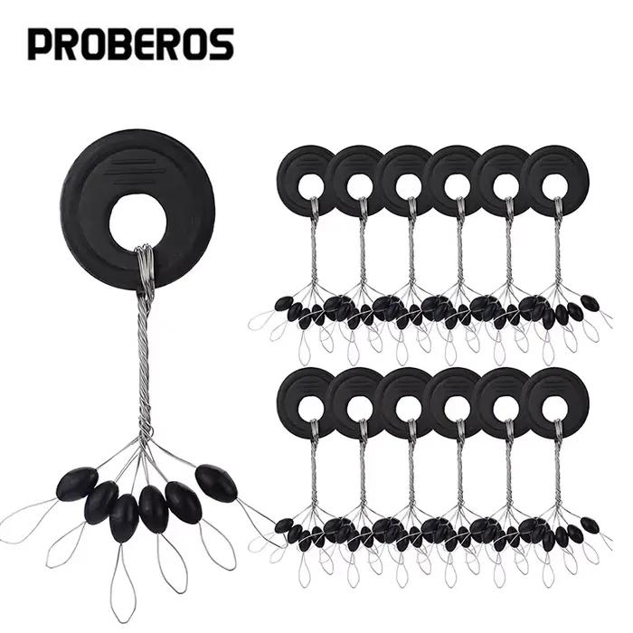 Flotteur pêche silure PRO BEROS 60 pièces 10 sets bouchon ovale en caoutchouc noir stopper ligne