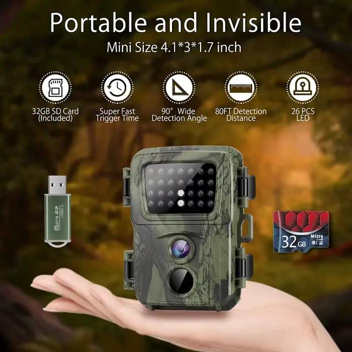 Pack 2 mini caméras de piste 20MP 1080P - Vision nocturne détection mouvement étanche chasse surveillance faune