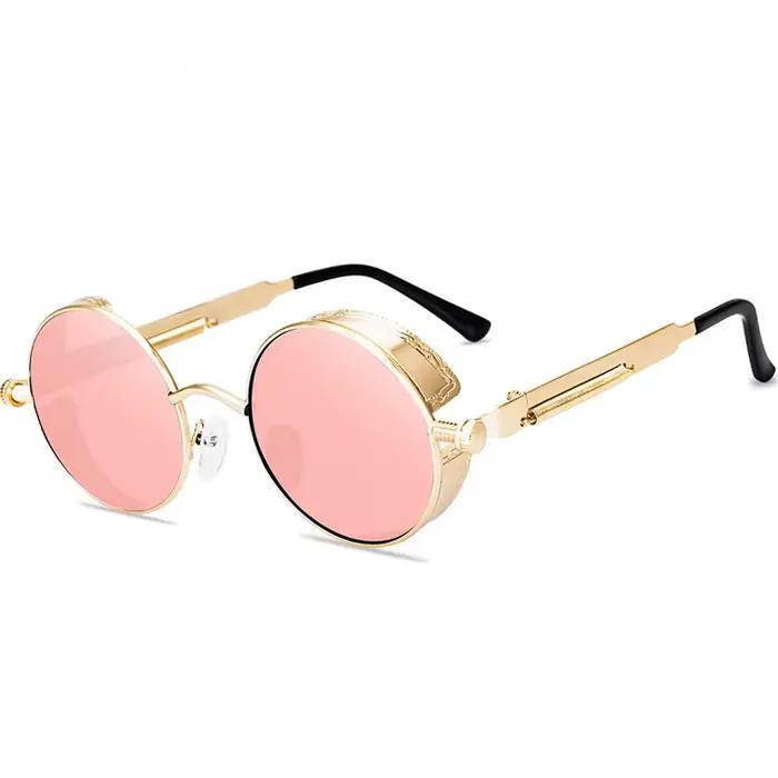 Lunettes de soleil steampunk vintage pour pêcheur protection UV400 cadre métal rond homme et femme