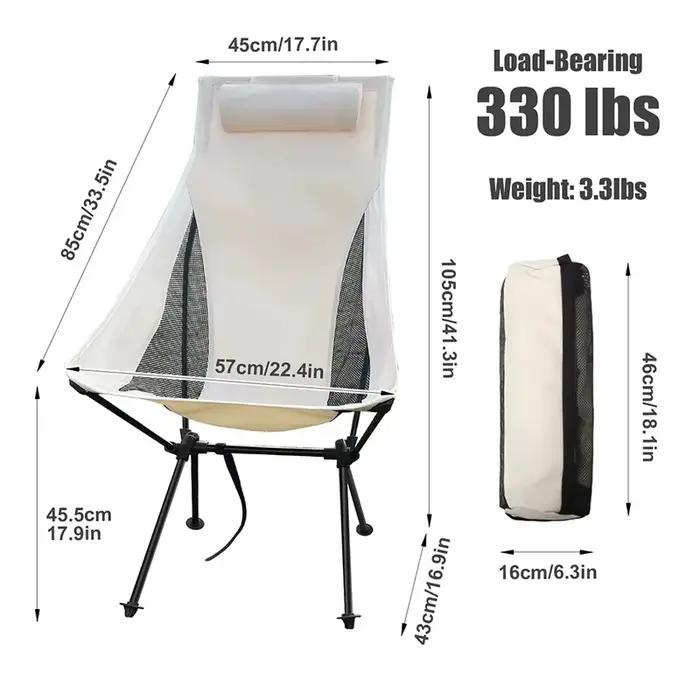 Chaise de pêche pliante avec appui-tête léger en alliage d'aluminium pour camping et extérieur