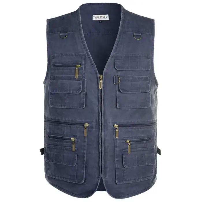 Veste de pêche homme 7XL été 16 poches, parka multi-poches coton pour randonnée et extérieur