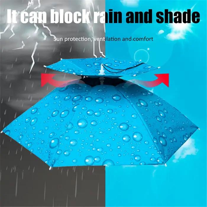 Rain Umbrella Hat Foldable Sun Shade Waterproof Fishing Headwear Cap Beach Head 