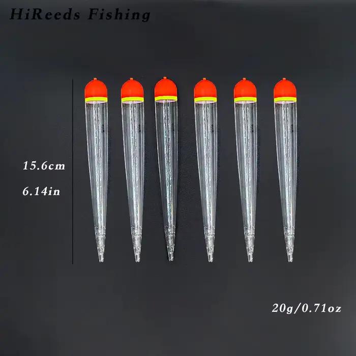 6 flotteurs pêche à la mouche transparents à accents orange pour truite et saumon, bouchons verticaux haute visibilité