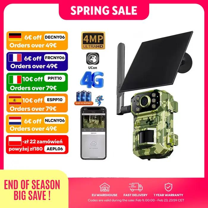 Caméra de chasse solaire 4MP 4G avec carte SIM - Détection PIR et vision nocturne infrarouge