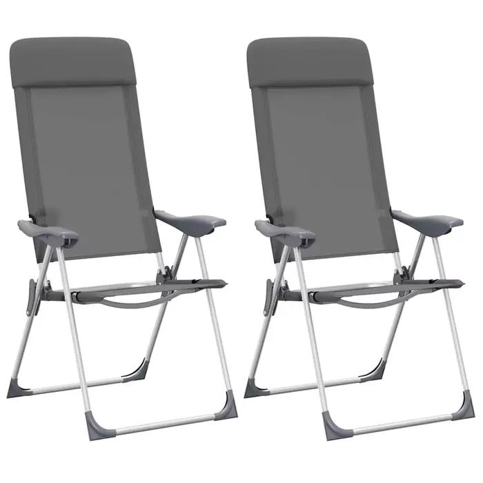 Lot 2 chaises camping pliantes grises aluminium légères pour pêche, chasse et voyage