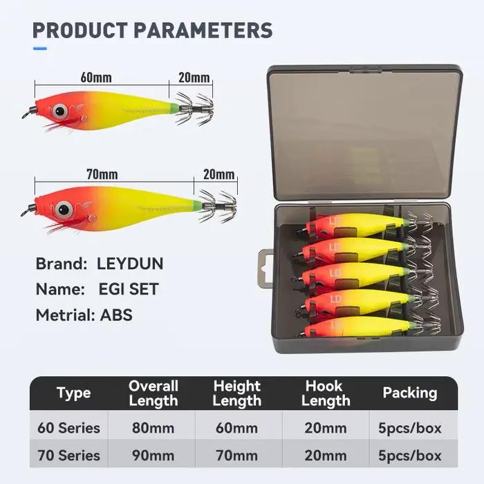 Leurre LEYDUN Luminous Horizontal Squid Jig 5pcs - Appât phosphorescent pêche calmar seiche crevettes mer