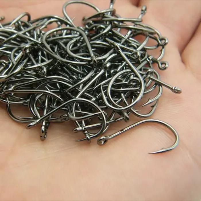 100 hameçons circle black acier carbone #3 à #12 barbelés pêche mer rivière avec trou