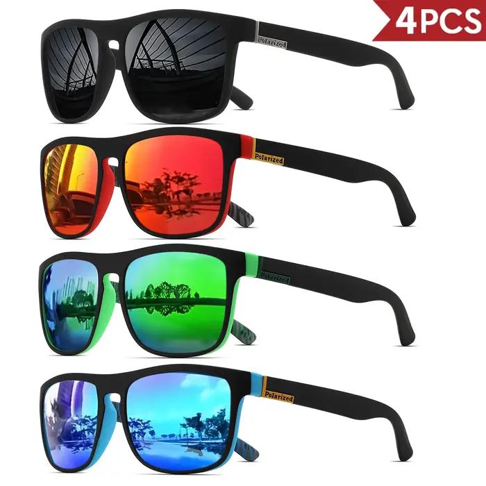 4 lunettes carrées polarisées sport pêche - Monture PC légère UV400 vélo conduite