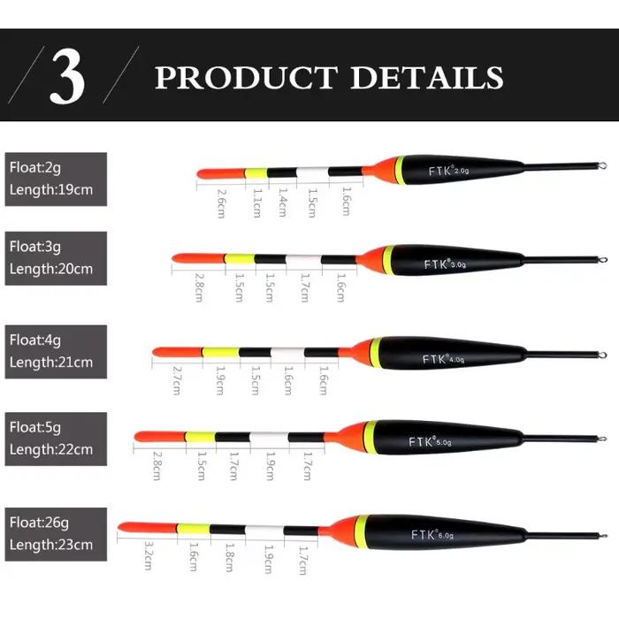 5 flotteurs de pêche haute visibilité néon avec âme bois et émerillon anti-torsion 2-5g pour eau
