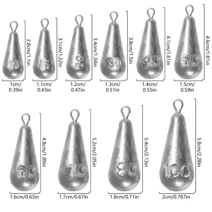 Plombs de pêche goutte 10 tailles pour drop shot et basses en eau douce et mer