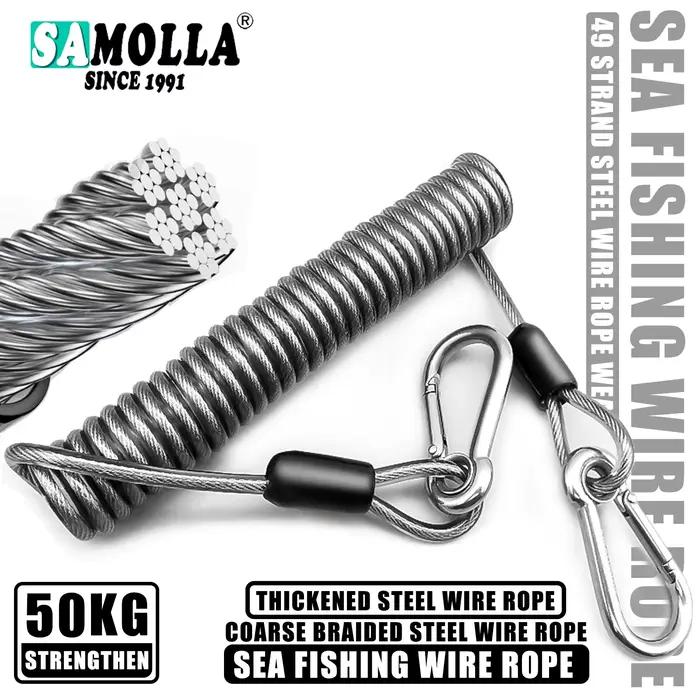 Laisse élastique pêche SAMOLLA robuste : corde sécurité inox télescopique 1.5-3m pour fixer équipement
