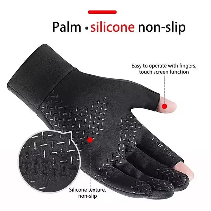 Gants pêche printemps 2 doigts en polaire unisexe anti-dérapants pour pêche et cyclisme outdoor
