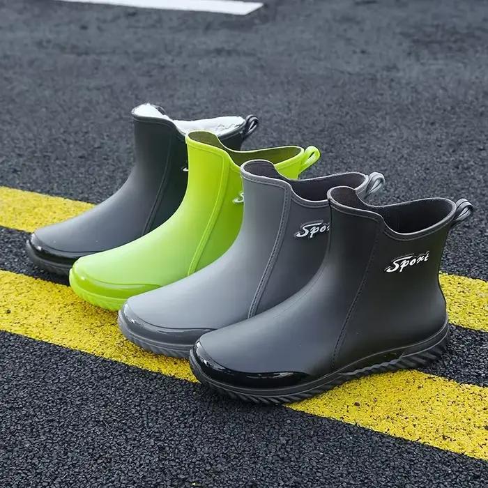 Bottes de pluie mi-hautes hommes anti-dérapantes pour pêche, travail en cuisine et lavage auto résistantes