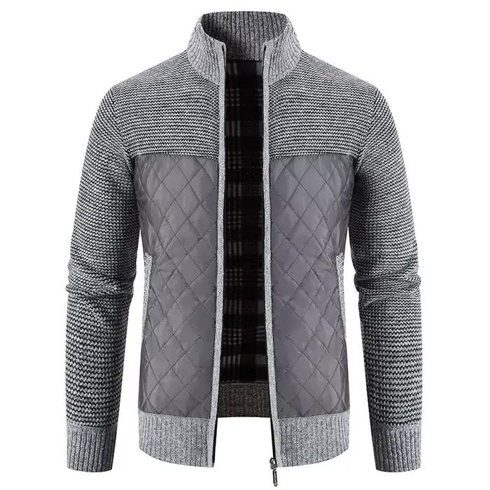 Cardigan à capuche homme tricoté luxe damier pour pêche hiver veste chaude extérieure qualité