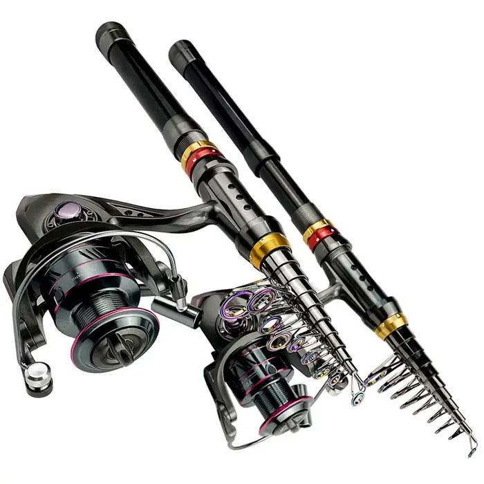 Combo canne télescopique carbone 1.8-3.6m et moulinet spinning kit pêche résistance 3-8kg tout inclus
