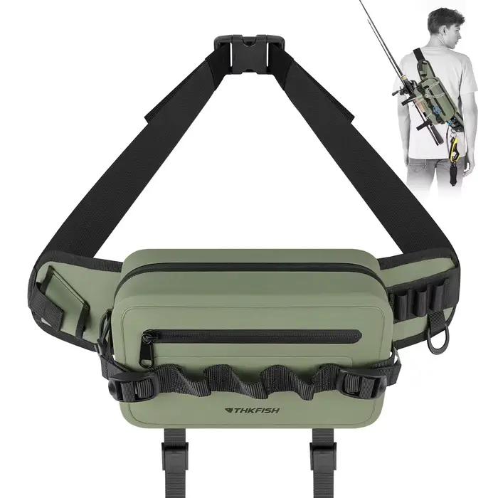 Sac pêche multifonction vert étanche - Sac à dos et ceinture pour rangement leurres et accessoires