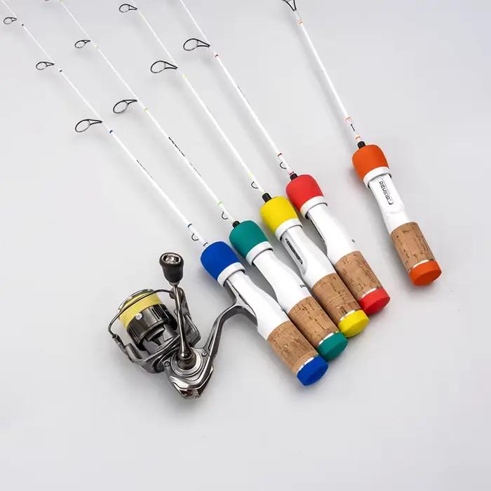 Canne à pêche sur glace carbone DEUKIO 64cm - 2 sections ultralégère poignée bois EVA hivernale