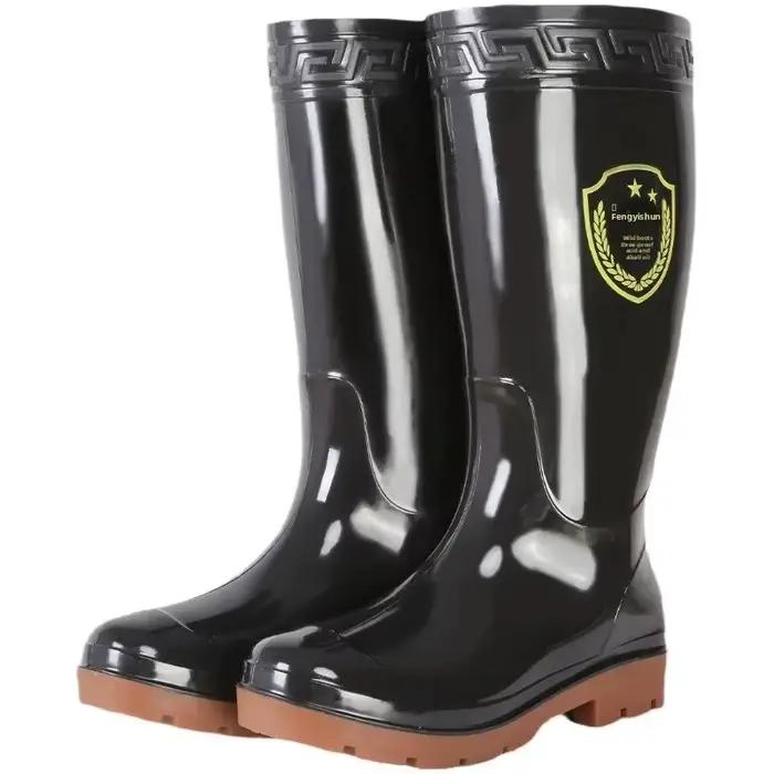Bottes de pêche hautes noires imperméables anti-dérapantes pour hommes - Semelle tendon de bœuf résistante