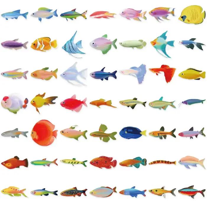 Autocollants poissons et créatures marines 50 pièces - Décoration boîte à pêche et équipements