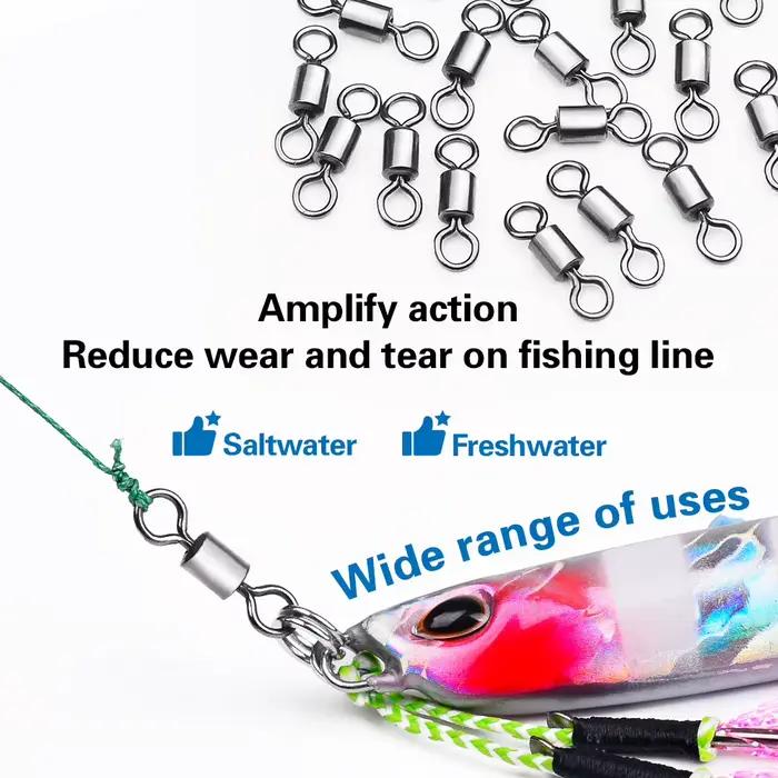 50 pièces émerillons roulants en acier inoxydable solide avec anneaux et connecteur pour leurres de pêche