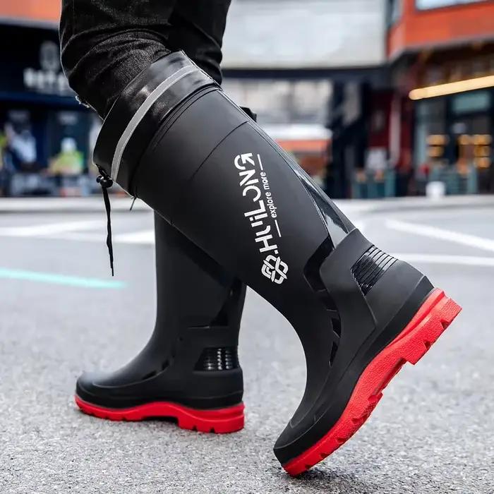 Bottes de pluie homme style allemand hautes tube coton ajouté anti-dérapant lacets pêche camping