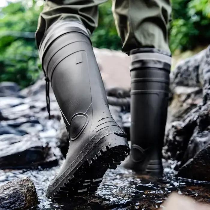 Bottes de sécurité pêche embout acier tube haut - Chaussures anti-écrasement durables PVC résistant