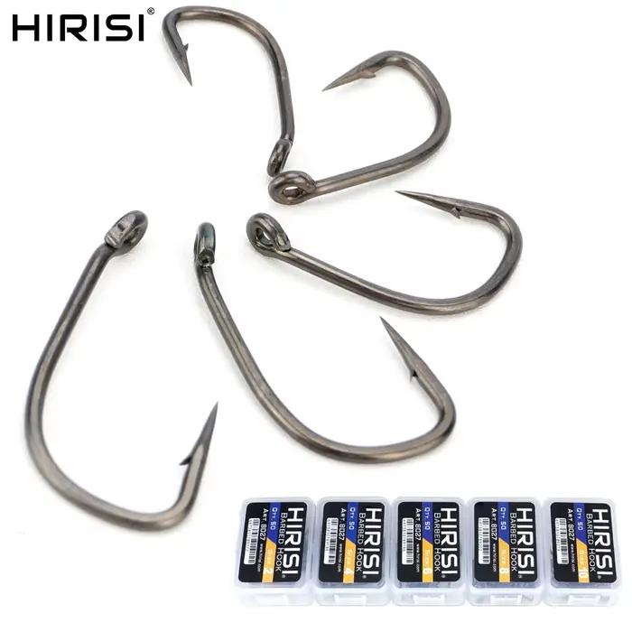 Hameçons de pêche Hirisi 50 pièces acier inoxydable carbone haute qualité avec œillet et boîtier