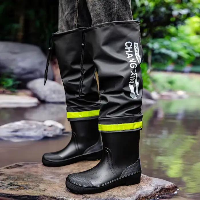 Bottes de pluie homme hautes imperméables anti-dérapantes couple pêche extérieur - Chaussures pêche homme