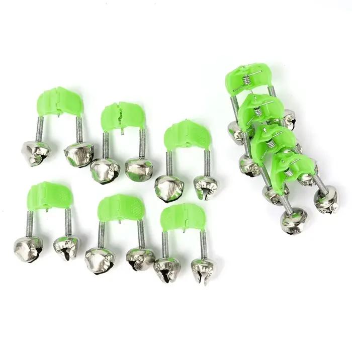 Lot 10 cloches vertes métal pour canne pêche avec clips pince accessoire extérieur pêche carpe