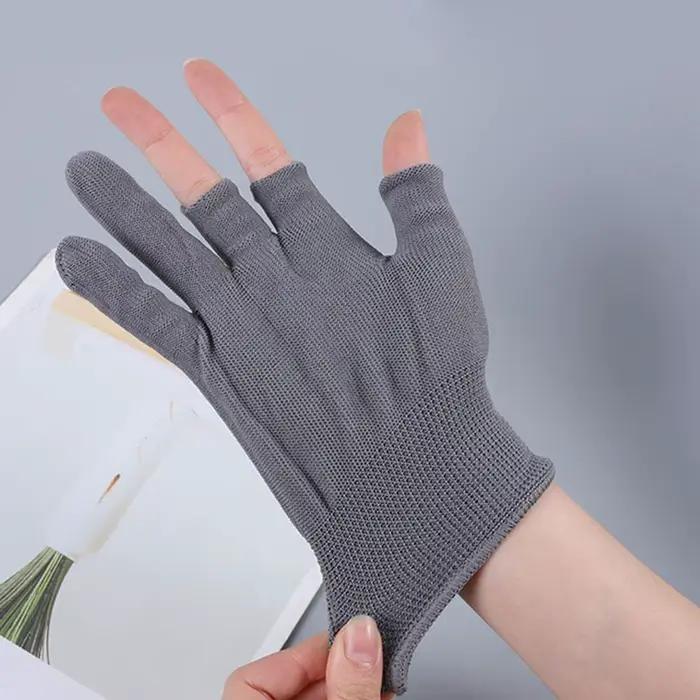 Gants nylon ultra-fins été deux trois doigts cueillette thé pêche travail fingerless protection légère