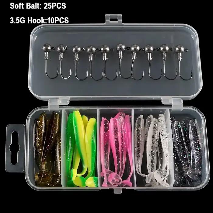 Lot de 25 leurres souples vers et larves bioniques avec têtes plombées pour pêche au leurre souple