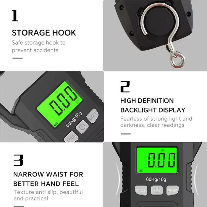 Balance numérique suspendue 60kg avec recharge USB/batterie - Outil de pesée portable pour pêche et bagages