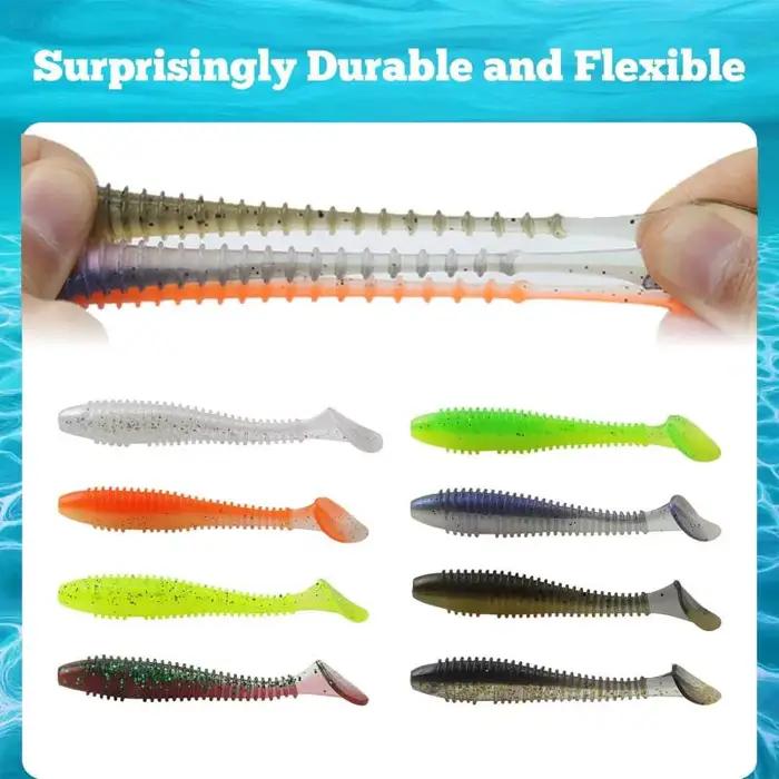 Kit de Leurres Souples Pêche 50/30/15 Leurres Silicone avec Hameçons Tête Plombée Appâts Artificiels Vers