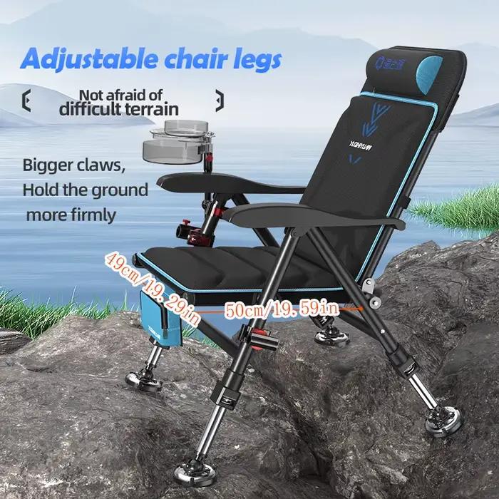 Chaise pêche pliante confortable avec pieds télescopiques légère pour activités extérieures